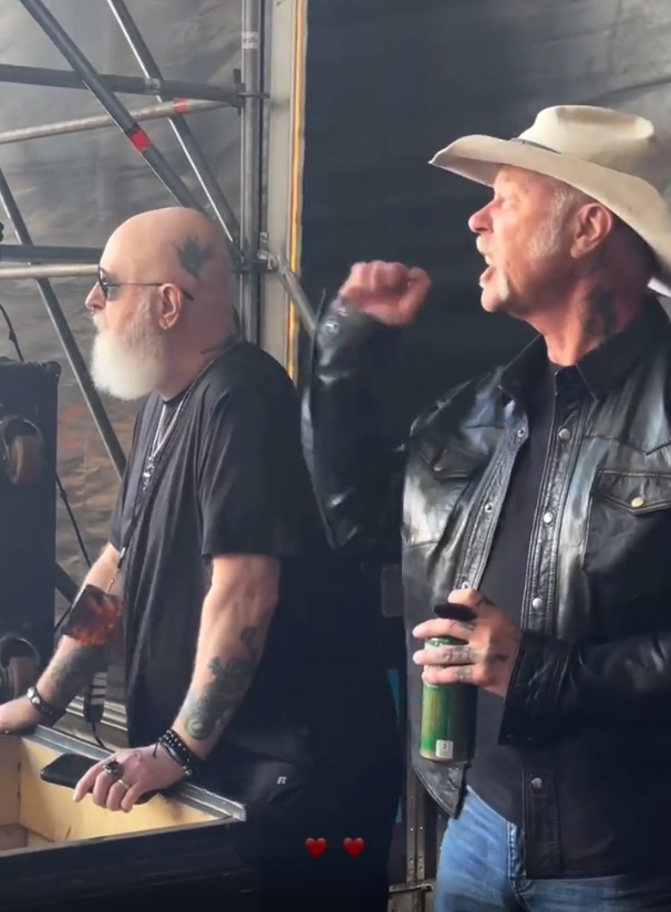 Metallica's James Hetfield and Judas Priest's Rob Halford rocking out together while watching Turnstile at Norway's Tons Of Rock Festival