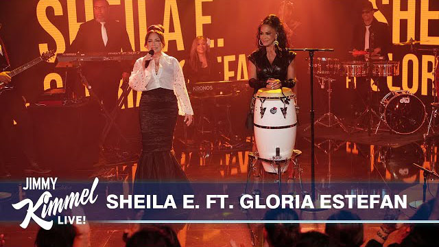 Shelia E. and Gloria Estefan on Jimmy Kimmel Live.