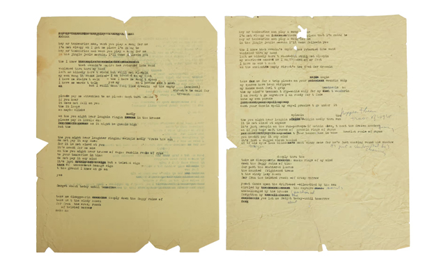 drafts of Mr Tambourine Man lyrics - Photograph: Julien's Auctions