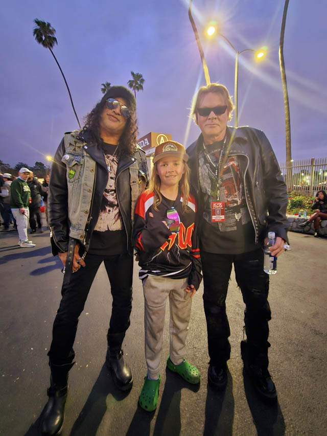Slash, Jack Brummer, Axl Rose at Rose Bowl for AC/DC concert