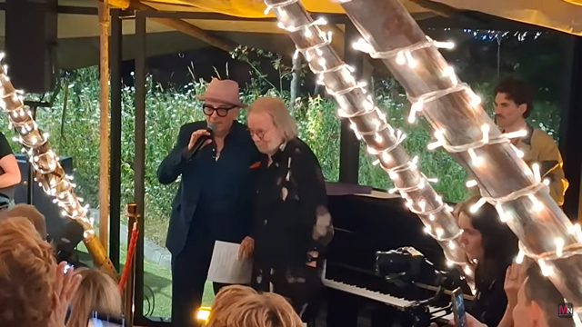 Elvis Costello and Benny Andersson at the after show of Abba Voyage celebrating three years