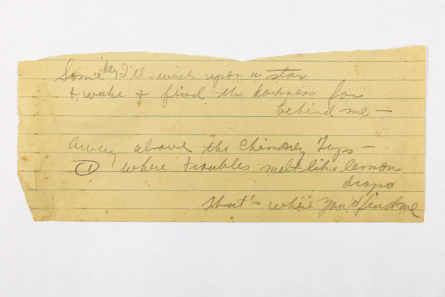 Library of Congress acquires only known lyrics sketch of 'Over the Rainbow' - Music Division/Library of Congress