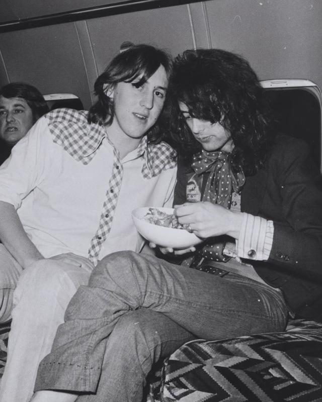 Cameron Crowe (left) with Jimmy Page on Led Zeppelin’s plane Starship in 1973. Photograph: Neal Preston