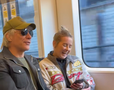Jon Bon Jovi hangs with fans on the tube